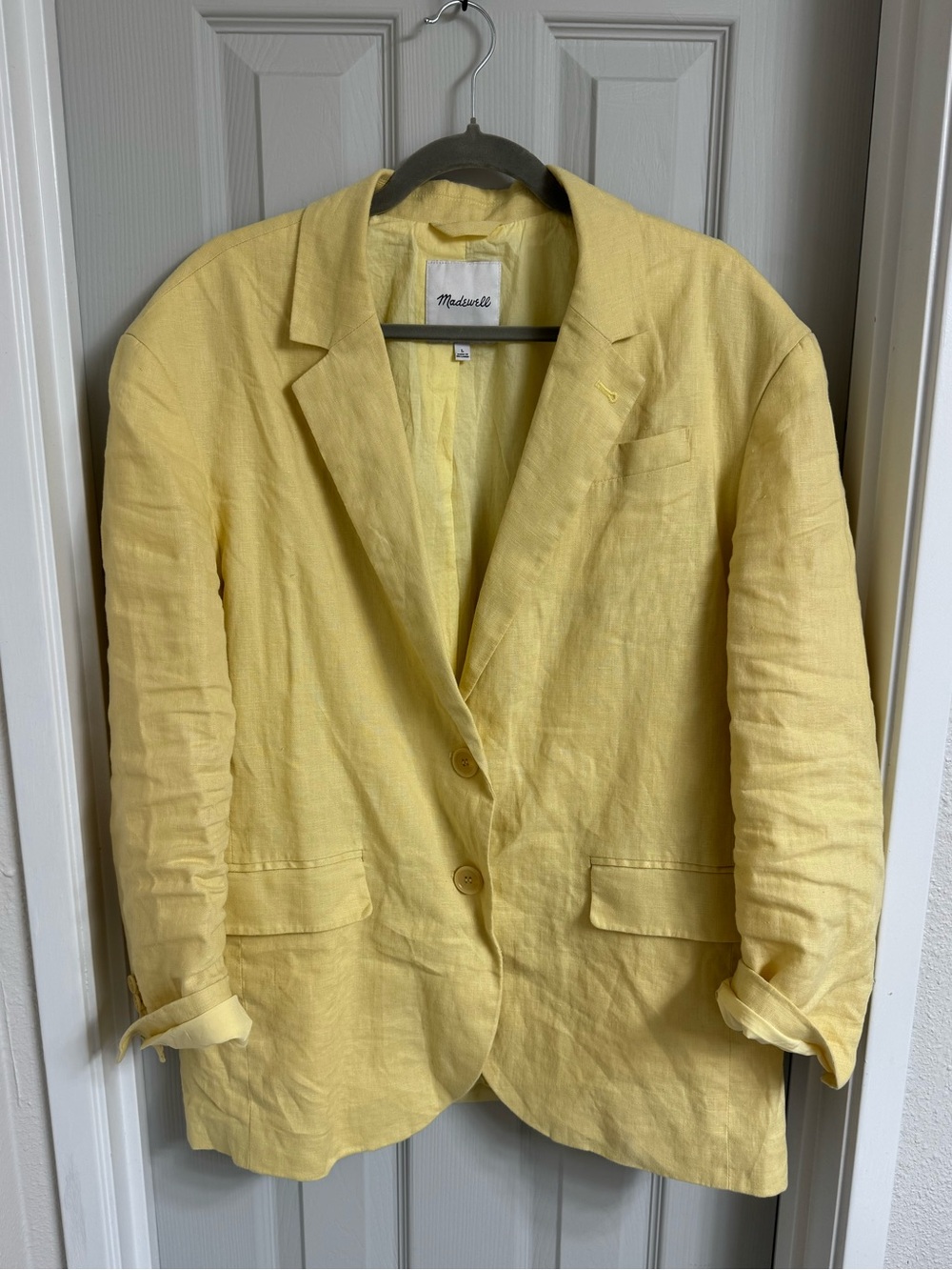 Madewell The Oversized Blazer in 100% Linen in Light Straw Yellow Size Large 💛